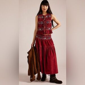 NWT Free People Embroidered Red Skirt Combo